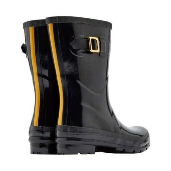 Joules Welly Rain Boot Kelly Gloss Black Back Gold Stripe New in Box - Picture 1 of 6